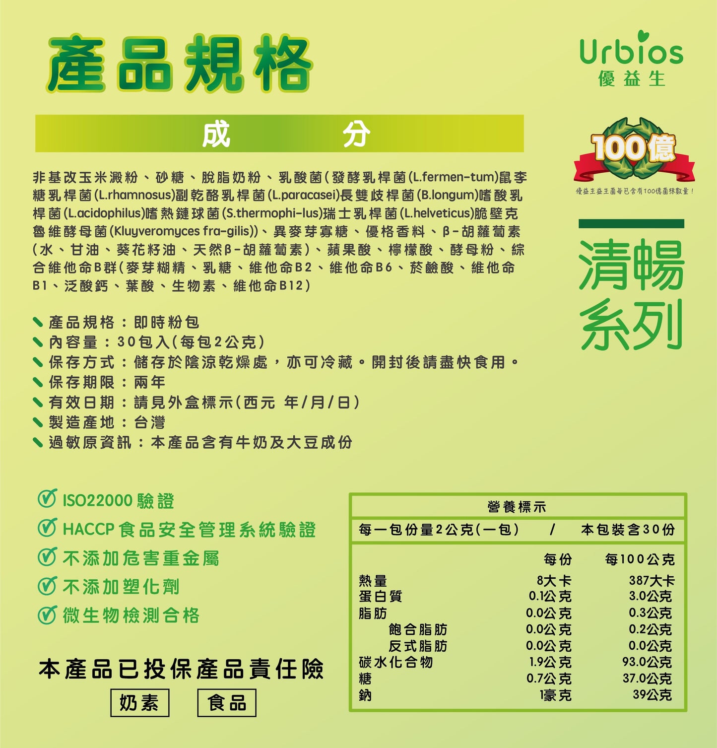 【Urbios優益生】清暢系列:AB Kefir包埋專利益生菌 (5盒組,一盒30入,共150入)