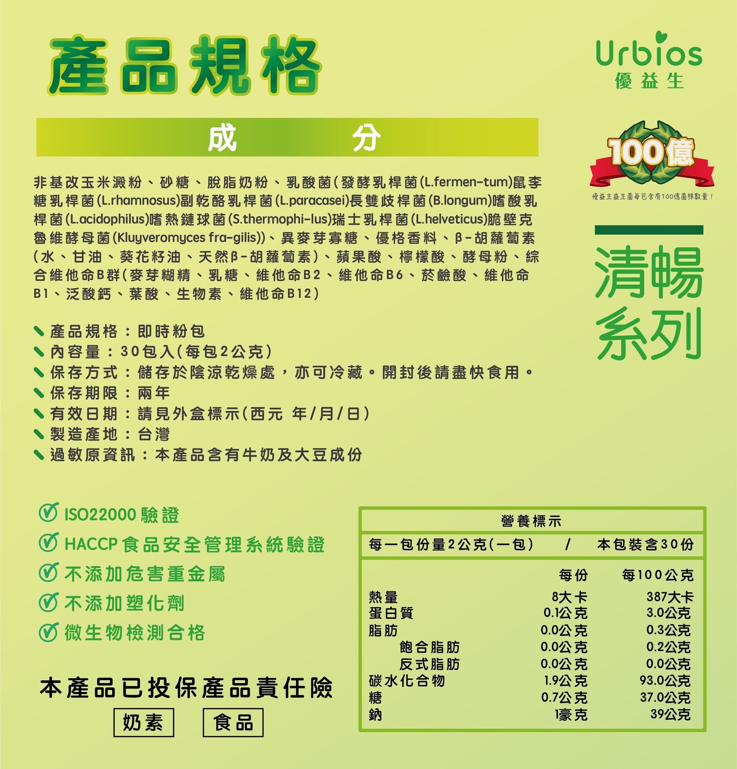 【Urbios優益生】清暢系列:AB Kefir包埋專利益生菌 (10盒組,一盒30入,共300入)